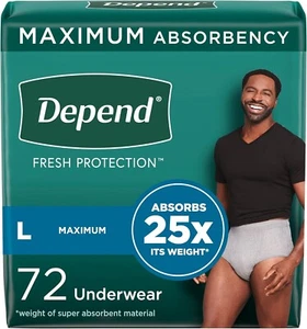 Depend Incontinence Underwear for Men, Large, Maximum Protection, 72 Count - Picture 1 of 8