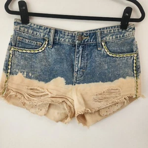 Free People zweifarbige Boho Distressed Denim Jeansshorts Damen 26 - Bild 1 von 8