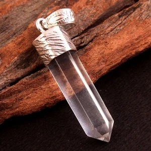 "Colgante lápiz de piedras preciosas de cuarzo transparente plata esterlina 925 joyería para mujer 1,6" - Imagen 1 de 2