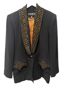 Vintage Criscione New York Black Blazer with Gold Studs 90's Y2K Sz L - Picture 1 of 8