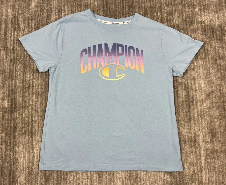 Camisa Champion Mujer Grande Azul Manga Corta Informal Atletismo Foto 1 de 4