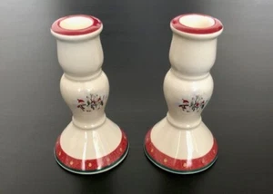 Par de Candelabros de 5" Navidad Muñeco de Nieve Temporadas Reales Gres Usado en Excelente Condición - Imagen 1 de 3