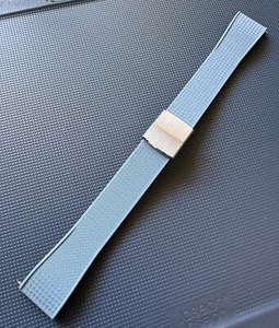 FKM Rubber Watch Strap - Cut to Size Leaf Spring Deployant Clasp 20/22 Grey Blue - Picture 1 of 13