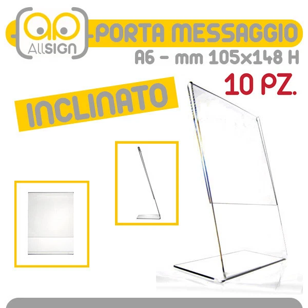 10x PORTA MESSAGGIO INCLINATO A6 105x148 espositore da banco locandina depliant