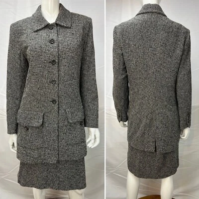 Women's Vintage Sonia Rykiel Paris 44 Black White Wool Blend Tweed Skirt Suit - Image 1 of 4