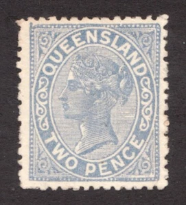 1890-92 Queensland, Australia Sc# 91a, Two Pence, QV, Gray Blue. MNG Cv$12 - Picture 1 of 1