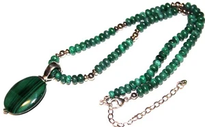 Beautiful 925 sterling silver marked green malachite gemstones Necklace Lot#34 - Picture 1 of 3