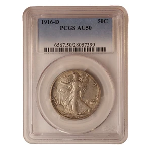 1916  D  WALKING LIBERTY HALF DOLLAR ** PCGS  AU50 **NICE COIN** FREE SHIP 781 - Picture 1 of 4