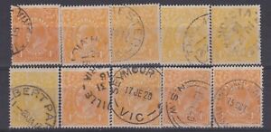 G452) Australia 1915 – 20 KGV 4d Orange-Yellow shades, range of 10 between ACSC 