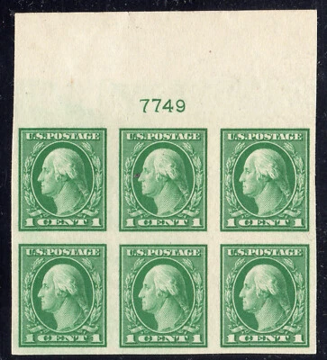1916 US SC 481 Washington Imperf Top Plate Block of 6 #7749 Imperf MNH XF - Image 1 of 3