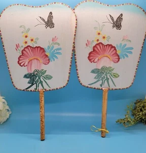 2 Handpainted Hand Held Silk Fans  - Picture 1 of 8