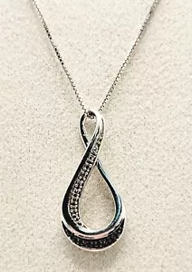 Black & White Diamond Infinity Pendant Necklace 925 Sterling Silver 18" Signed - Picture 1 of 9