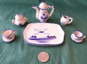 WINDMÜHLE MINIATUR TEESERVICE 10-teilig, blau & weiß, Puppenhaus - Bild 1 von 6