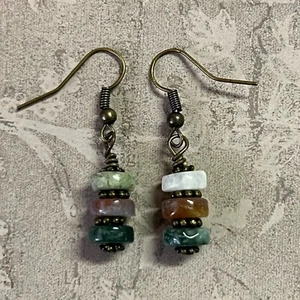 Earthtone Amazonite Stacked Earrings, Bronze Tone. Autumn. Artisan. Earth. S216 - Picture 1 of 2