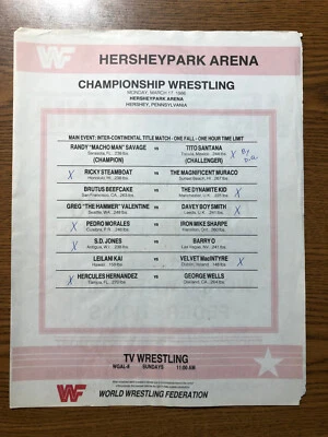 WWF Hershey PA 3/17/1986 Match Card Randy Savage with Wrestlemania 2 ad on back - Image 1 of 2