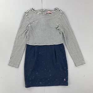 JOULES Dress 9-10 Years White Blue Girls Long Sleeve Striped Round Neck - Picture 1 of 14