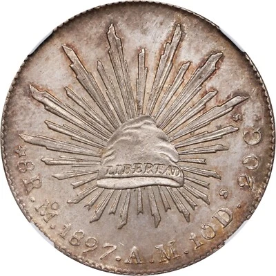 MEXICO CITY MINT  1897-MoAM  8 REALES, UNCIRCULATED, NGC CERTIFIED UNC. DETAILS - Image 1 of 4