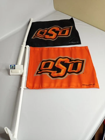 2 Oklahoma State Cowboys OSU Car Auto Window Flags Cover