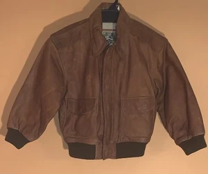 Vintage 70s 60s 80s Thick Leather Bomber Coat Jacket Military Kids Youth Size 7 - Picture 1 of 8
