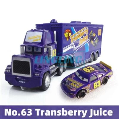 Set 2 Disney Pixar Cars n.63 Transberry Juice Hauler Camion Modellino Diecast - Immagine 1 di 4