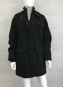 GANNI Womens Black Boucle Wool Pockets Long Sleeve Coat Jacket Size 34 - Picture 1 of 6