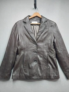 Calvin Klein Lederjacke Damen mittelbraun weich gefüttert Mantel mit Taschen - Bild 1 von 7
