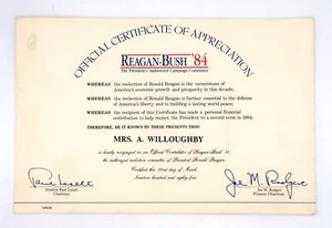 Ronald Reagan George Bush 1984 Campaign Committee Certificate of Appreciation - Bild 1 von 12