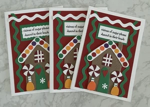Handmade Holiday Greeting Cards Christmas Gingerbread House Set of 3 - Picture 1 of 2