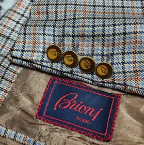 Vintage Brioni Roma houndstooth silk wool classic gold button jacket blazer 42R - Picture 1 of 10