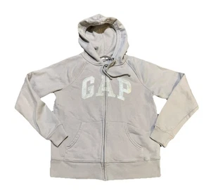 GAP Sweatshirt Hoodie Womens XS Gray Full Zip Heritage Spellout Logo Glitter - Picture 1 of 14