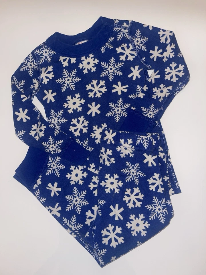 Hanna Andersson Boys 90 3T Blue White Snowflake Christmas Pajamas PJS - Image 1 of 1
