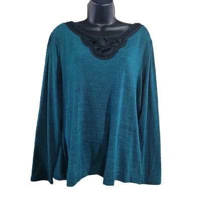 Blusa East 5th Cuello Adornado Talla 2X Everglade Verde Brezo Cuello Cerradura LS Foto 1 de 4