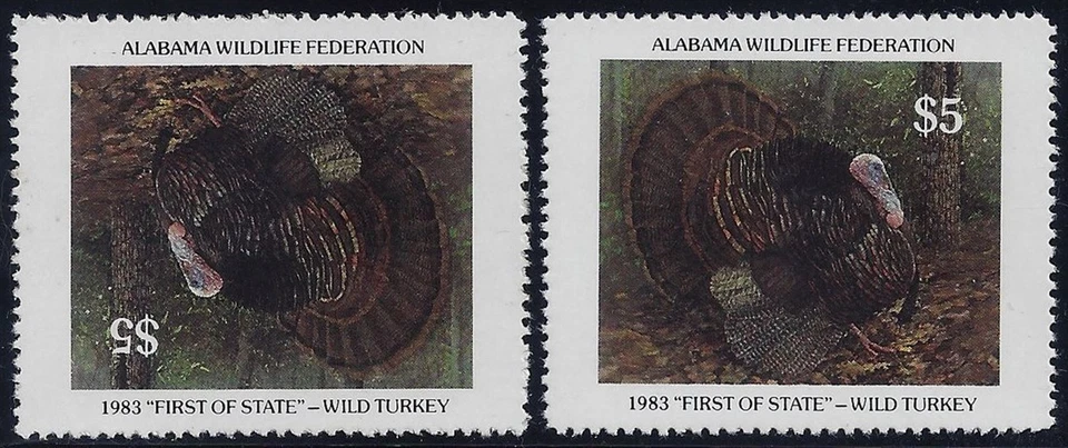 Alabama ALWL1 - Unlisted? Rare Invert Error / EFO $5 "Wild Turkey" Stamp Mint NH - Image 1 of 1