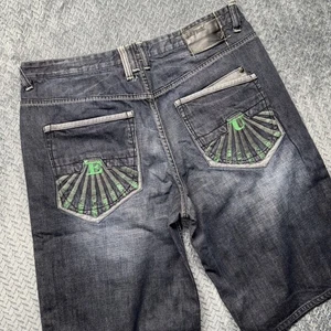 Pantalones cortos de mezclilla Ecko Unltd para hombre talla 38 gráficos bolsillos traseros Y2K ropa de calle - Imagen 1 de 13