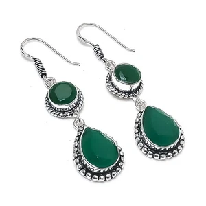 Green Onyx Gemstone Handmade 925 Sterling Silver Jewelry Earring Size 2" - Picture 1 of 1