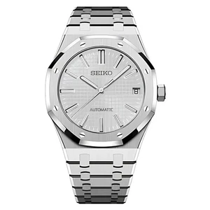 Seikoak Royal Style | NH35 Automatico | Quadrante Arazzo Argento | Zaffiro | 41mm- - Foto 1 di 1
