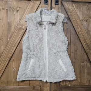 Chaleco acolchado Sherpa reversible polar beige bolsillos con cremallera acogedor suave para mujer M/L - Imagen 1 de 8