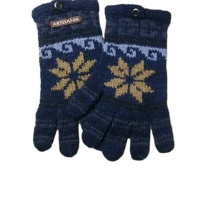 Guantes Artesania 100% Alpaca Tejido Azul Bolivia Estampado Copo de Nieve - Imagen 1 de 5