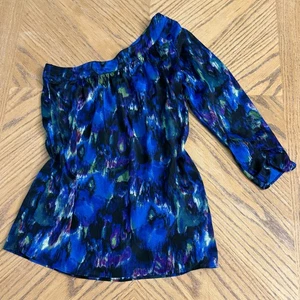 Delicia One-Shoulder-Bluse Y2K abstrakt mehrfarbig Druck Tunika Oberteil 28 Zoll lang - Bild 1 von 10