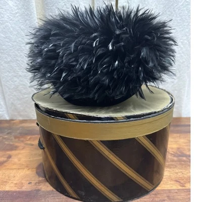 Эксклюзивная винтажная женская шляпа Gwenn Pennington с черным страусом и перьями аксессуар - Изображение 1 из 4