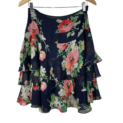 American Living Floral Ruffled Skirt Chiffon Tiered Blue Size 4 Dark Feminine - Image 1 of 4