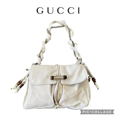 Bolso de Hombro Gucci Off White Cuero Bambú Selva y Bolso para el Polvo  Foto 1 de 4