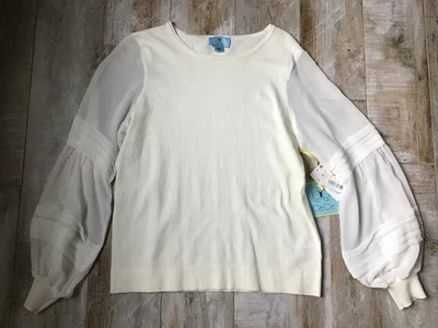 Cece 女式套衫毛衣象牙色透明长袖圆领 S - 全新带标签 — 第 1/4 张图片