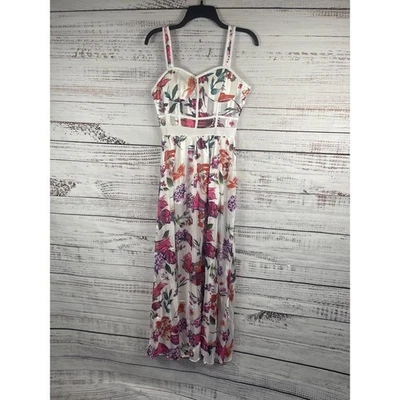 Floral Print Maxi Dress Womens Small White Corset Bustier Sweetheart Strappy - Image 1 of 4
