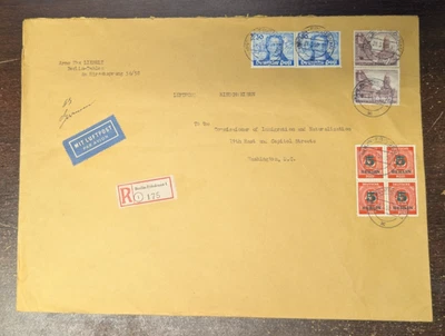 GERMANY 1950 US BERLIN LARGE COVER FRANKED SC. #9N63(X2) 9N58(X2) ON REGISTERED - Image 1 of 2