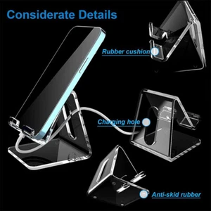 Clear Acrylic Cell Phone Stand Desk Dock Holder For Smartphone Universal Support - Zdjęcie 1 z 16