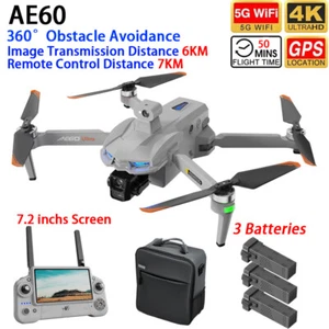 AE60 Drone GPS 7KM 7.2" Control Pantalla Táctil Cardán 3 Ejes 4K HD Cámara 3 Baterías - Imagen 1 de 24