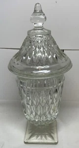 Vintage Indiana Clear Glass Mt Vernon Covered Pedestal 9” t Candy Dish Wow Nice - Picture 1 of 9