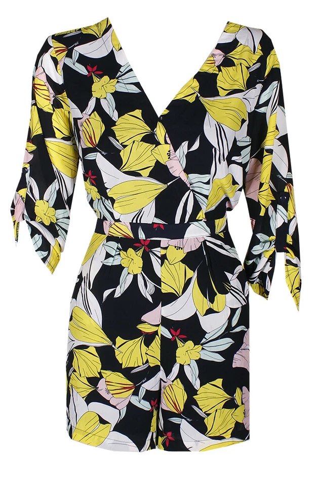 Maison Jules Womens Navy Printed Surplice Shorts Romper XS BHFO 5676