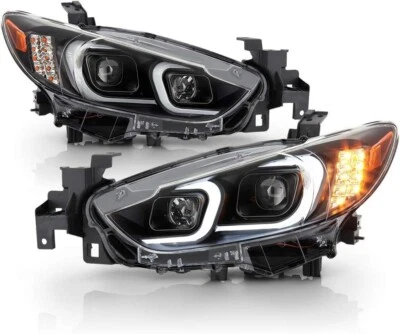For 2014-2017 Mazda 6 Black LED Tube Projector Headlights With Signal Pair - Image 1 of 4
